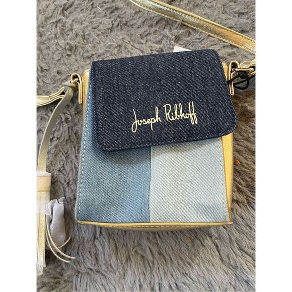 NWT Joseph ribkoff metallic gold and denim small crossbody purse - Picture 4 of 5